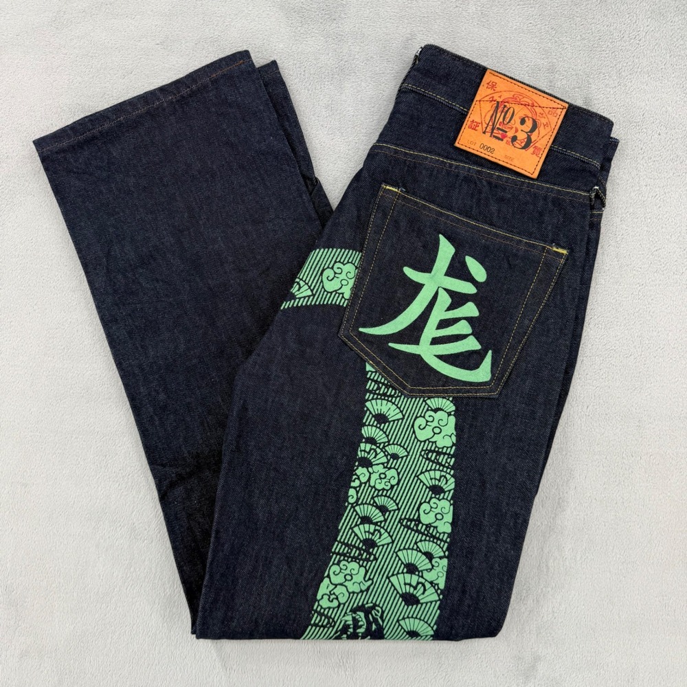 Evisu Genes Mens 32 Dark Wash Raw Indigo Straight Leg Denim Jeans Osaka Japan